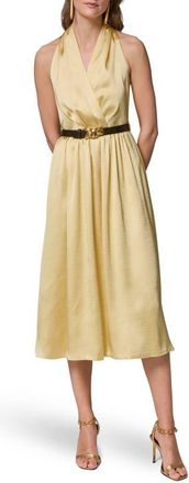 DKNY Belted Satin Midi Dress in Panna Cotta at Nordstrom, Size 14