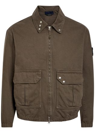 Stone Island Patch Pocket Denim Bomber Jacket - Burgundy - L