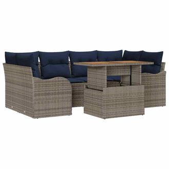 vidaXL Set Divano Da Giardino 7 Pz Grigio E Blu Navy Vidaxl