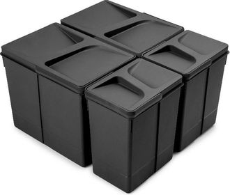 Emuca Emuca Kit De Contenedores De Reciclaje Para Caj&oacute;n De Cocina Recycle Altura 266mm, 2x15litros, 2x7litros, Pl&aacute;stico, Negro