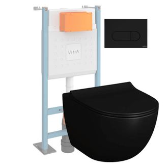 Vitra Pack Inodoro Suspendido Vitra Sento Negro + Estructura De Pie V-fix Core + Placa Redonda Negra Mate