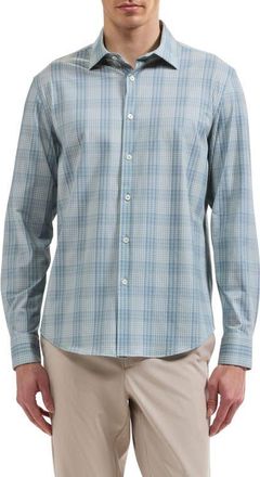 Bugatchi James Plaid Cotton Performance Shirt in Avocado at Nordstrom, Size Xxx-Large