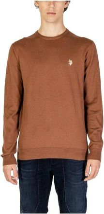 U.S.Polo Association Beige Katoenen Crew Neck Sweater - Heren - Ronde hals truien - Bruin - S - Katoen - Truien & Vesten
