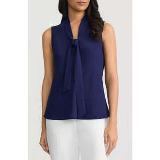 Kasper Sleeveless Tie Front Top in Kasper Navy at Nordstrom, Size X-Large P