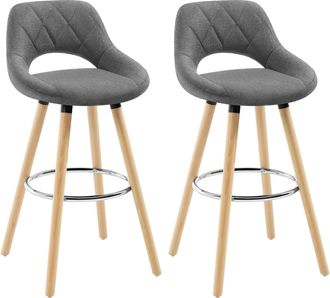 Woltu Woltu - 2x Taburetes De Bar Con Respaldo Sillas De Cocina Juego De 2 Taburetes Altos Cocina Marco De Madera Maciza Lino Silla De Dise&ntilde;o Madera Gris Os