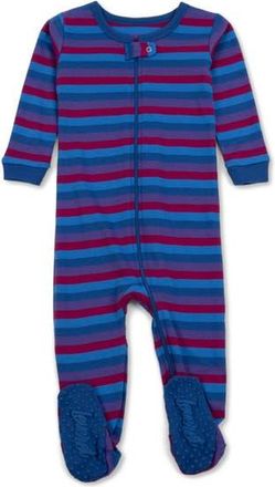 Leveret Kids Footed Striped Cotton Matching Family Pajamas in Unicorn Stripes at Nordstrom, Size 4T