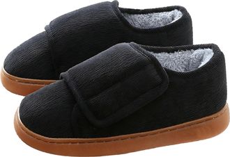 Generic Womens Mens Adjustable Slippers Winter Snow Boots Warm Ankle Shoes Wide Toe Box Fur Lined Outdoor Indoor Sneakers for Elderly Swollen Feet Women Black