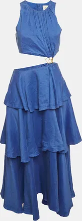 Aje Aje Blue Linen Blend Wave Cut Out Midi Dress