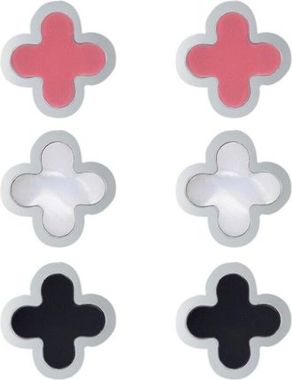 Adornia Adornia Silver Plated Stainless Steel Mother Of Pearl Of 3 Clover Stud Earrings