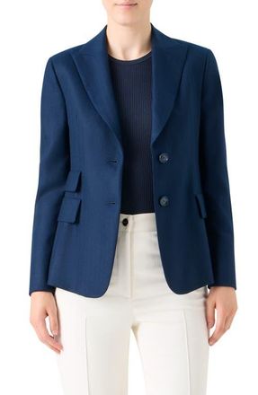 Akris Hans Herringbone Cashmere Blazer in Navy at Nordstrom, Size 12