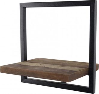 Macabane Estantería de pared S de teca reciclada y metal negro 35 cm