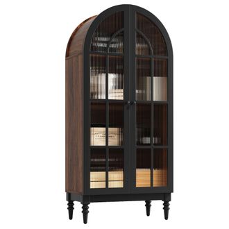 STILVORA Vitrina Alta Con Puertas De Cristal, Armario De Almacenaje Con Compartimentos, Estilo Art&iacute;stico, En Mdf Y Vidrio, 76&times;35,5&times;165 Cm, Negro