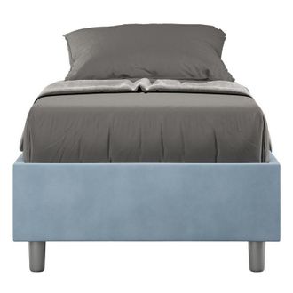 ITYhome Letto Singolo rivestito in Microfibra - azelia - Tipologia Letto: Con Rete e Contenitore - Colore: Azzurro - Dimensione Rete: 90x200