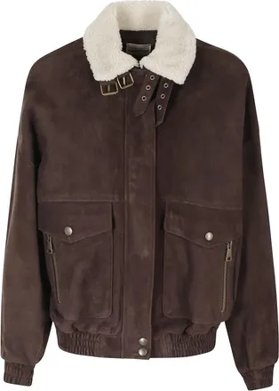 Semicouture Jassen, Dames, Bruin, M, Leer, Gloria Jacket