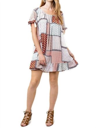 Greek Archaic Kori Folklore Tassel Mini Swing Dress In Apricot