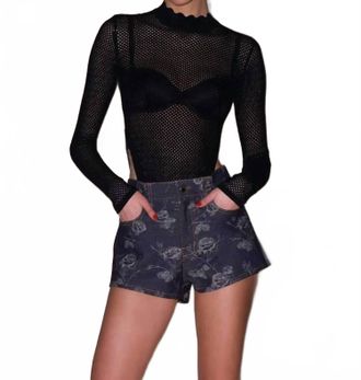 Fleur du Mal Scalloped Pointelle Knit Top In Black