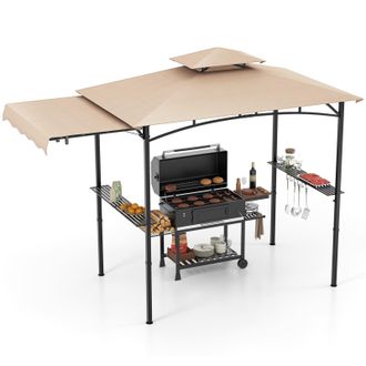 Costway Costway 318x153cm Grill Gazebo Outdoor Barbecue Canopy Tent w/Side Awning in Beige | Size: 318x153 cm
