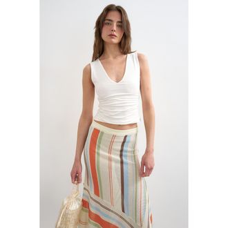Topshop Ruched Side Crop Stretch Cotton Tank in Ivory at Nordstrom, Size X-Small P