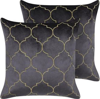 Beliani Beliani - Conjunto De 2 Cojines Decorativos Patr&oacute;n Marroqu&iacute; 45 X 45 Cm Moderno Gris Dorado Alyssum
