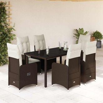 vidaXL Set De Mesa Y Sillas Jard&iacute;n 7 Pzas Con Cojines Rat&aacute;n Pe Marr&oacute;n Vidaxl