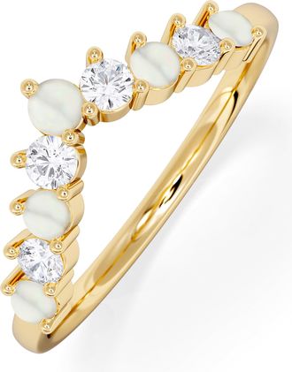 The Diamond Store Opal and Lab Diamond Wishbone Ring in 9K Yellow Gold