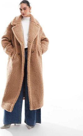 the frolic Esclusiva The Frolic x Bella Stovey - Cappotto oversize lungo color cammello in pile borg effetto peluche-Neutro