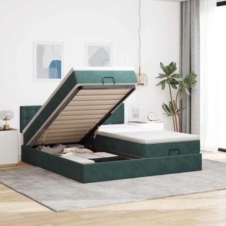 vidaXL Estructura De Cama Otomana Colchones Terciopelo Verde Oscuro Vidaxl
