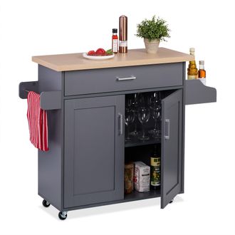 Relaxdays Carrito Auxiliar De Cocina, Camarera Con Encimera Y Caj&oacute;n, 2 Compartimentos, 90x114,5x39,5 Cm, Gris/natural - Relaxdays