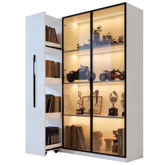 STILVORA Vetrina Con Anta In Vetro E Led, Con Ampio Cassetto Laterale Estraibile, Stile Moderno, In Mdf, Bianco, 110,5&times;35&times;160 Cm