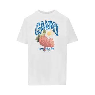 Ganni Cotton T-shirt with Strawberry print Woman XS