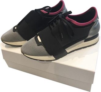 Balenciaga Black/Silver Race Runner Sneakers Size 38