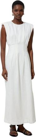 Karen Millen Linen Blend Pintuck Midi Dress in White at Nordstrom, Size 12