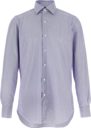 Finamore Napoli Gestreepte Katoenen Shirt - Heren - Casual Overhemden - Blauw - 2XL - Katoen - Overhemden