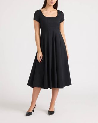 Ellen Tracy Womens Poplin Cap-Sleeve Paneled Dress