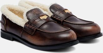 Miu Miu Shearling-lined leather penny loafers