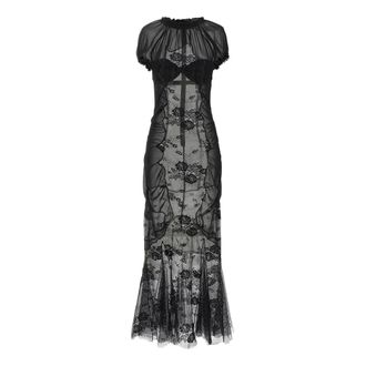 The Attico Tulle Midi Dress with Lace Inserts - female - The Attico - Gowns - Black - M - Dresses