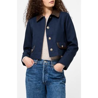 French Connection Denim Jacket with Faux Leather Trim in Marine at Nordstrom Rack, Size X-Small