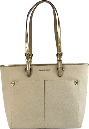 Michael Kors Beige Gold Canvas Shoulder Bag Tote Bag (Pre-Owned)