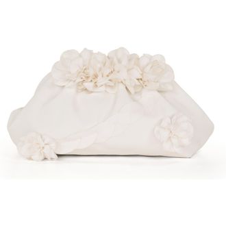 Badgley Mischka Violet Jacquard Satin Floral Applique Pouch Clutch in Soft White at Nordstrom, Size Medium