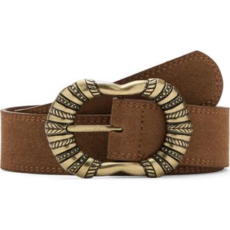 Mango Suede Belt with Engraved Buckle in Brown at Nordstrom Rack, Size Small