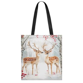 Generic Two Deer Snowy Day Womens Tote Casual Shopping Bag Lightweight Shoulder Bags Hobos Handbag for Work Travel Daily 35x40cm