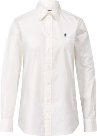 Polo Ralph Lauren Overhemden, Dames, Wit, L, Katoen, Klassieke Katoenen Overhemd met Logoborduursel