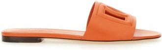 Dolce & Gabbana Schoenen, Dames, Oranje, 37 1/2 EU, Leer, Calfskin Slippers met DG Logo
