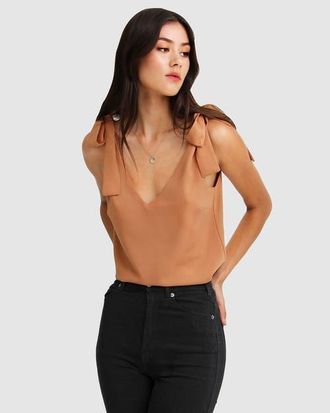Belle & Bloom Feel For You V-Neck Top in Camel at Nordstrom, Size X-Small Au
