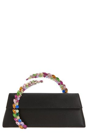 L'Alingi Karma Crystal Handle Satin Clutch in Black/rainbow at Nordstrom