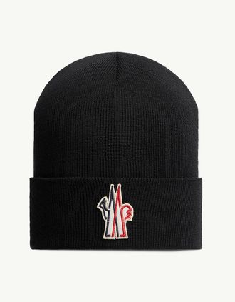 Moncler Mens Moncler Grenoble Wool Beanie Hat Black