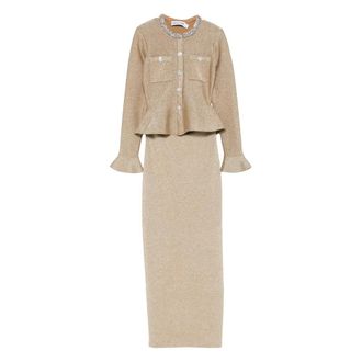 Self Portrait Knitwear, female, Beige, Size: XS Peplum Dress