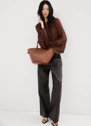 Mango Blusa chiffon volant marrone - Donna - S - MANGO