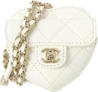 Chanel White Leather Coin Purse/Coin Case (Pre-Owned)