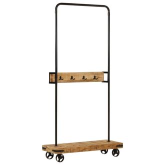 vidaXL Perchero Con Ruedas Madera Maciza Mango Y Hierro 90x35x190 Cm Vidaxl